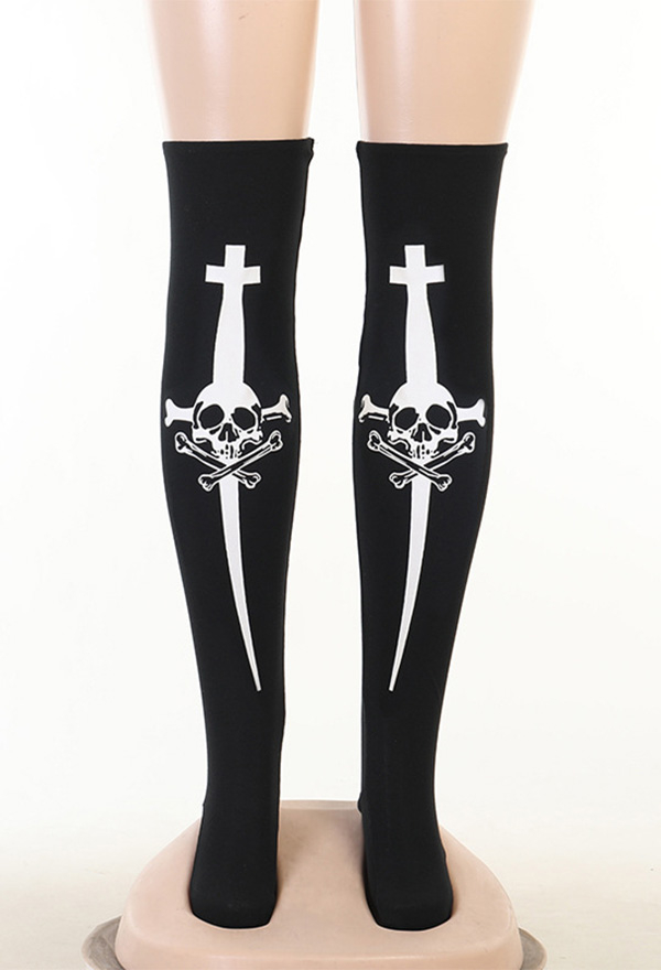 Cross Bone Print Thigh Highs (Gothic/ Halloween Stockings) – LingerRave