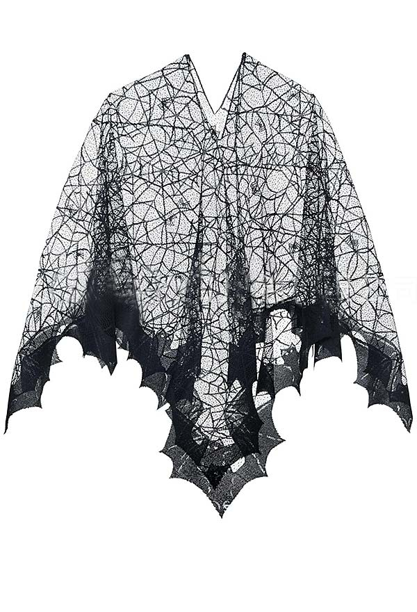 Gothic Black Bat Cape Halloween Party Shrug Black Lace Spider Web Shawl