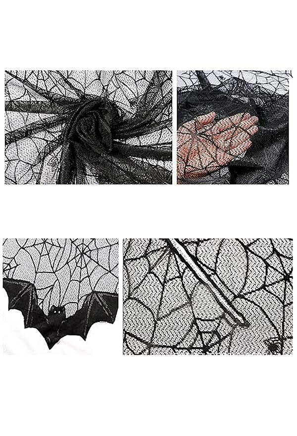 Gothic Black Bat Cape Halloween Party Shrug Black Lace Spider Web Shawl