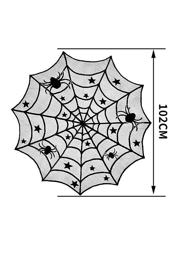 Gothic Black Halloween Decorations Table Cover Spider Web Tablecloth Fireplace Decor Fabric 2-Piece Set