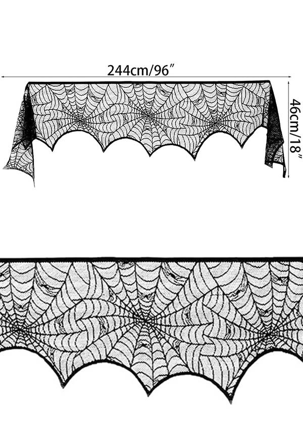 Gothic Black Halloween Decorations Table Cover Spider Web Tablecloth Fireplace Decor Fabric 2-Piece Set