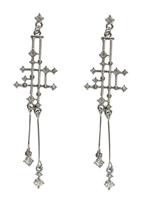 Geometric Design Drop Earrings in Retro European Baroque Style Sterling Silver Diamond Earring