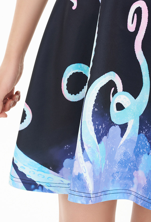 Women Gothic Black Pastel Tentacle Print Tank Dress for Summer