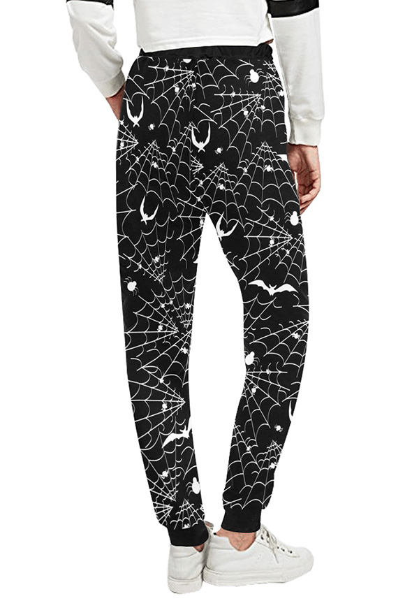 Women Halloween Gothic Black Bat Web Track Pants