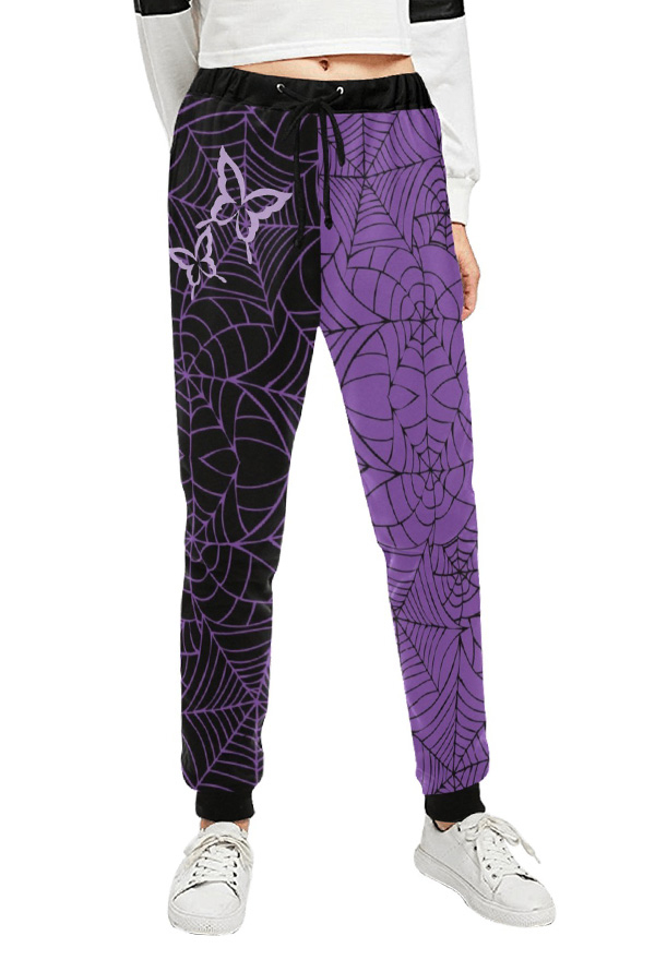 Women Halloween Gothic Purple Butterfly Web Track Pants