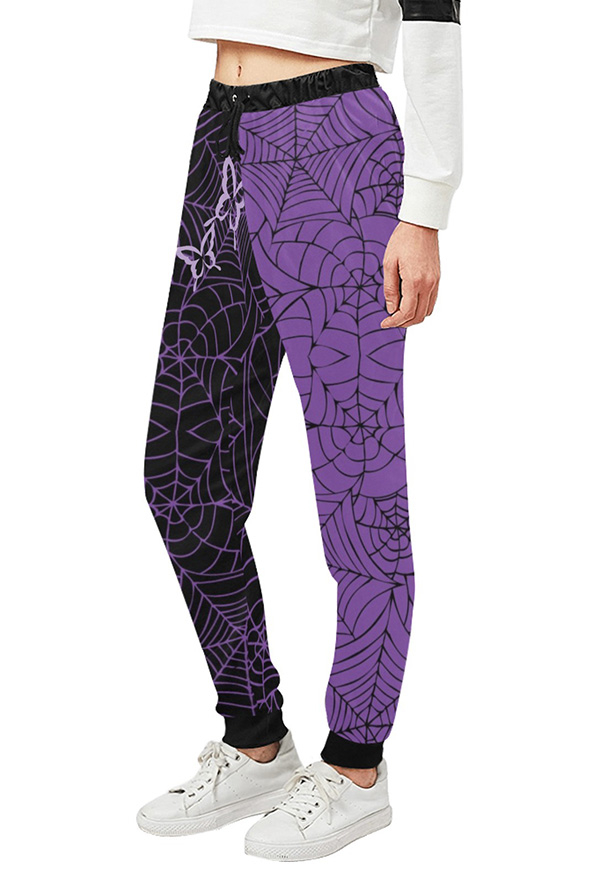 Women Halloween Gothic Purple Butterfly Web Track Pants