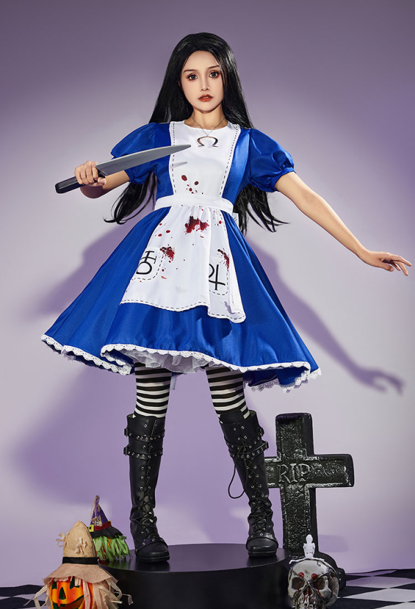 Alice: Madness Returns Alice Cosplay Costume Halloween Maid Dress Set