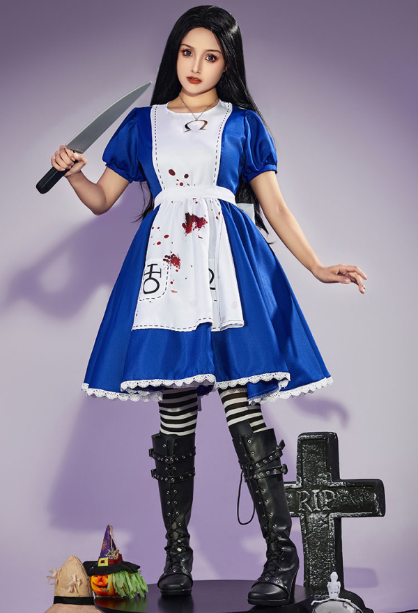 Alice: Madness Returns Alice Cosplay Costume Halloween Maid Dress Set