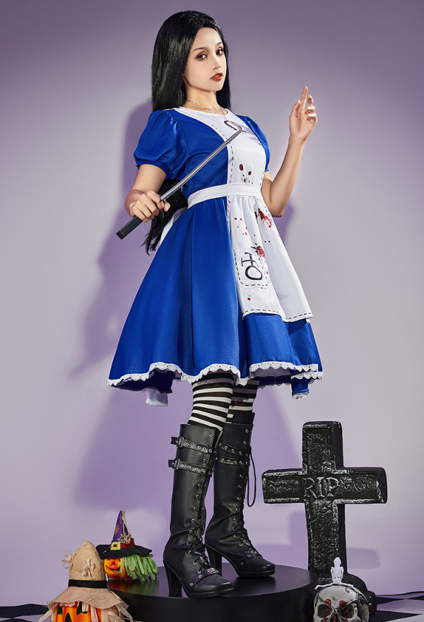 Alice: Madness Returns Alice Cosplay Costume Halloween Maid Dress Set