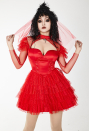 Lydia's Heartbeat Gothic Red Dress With Lace Veil Dark Style Graceful Dress