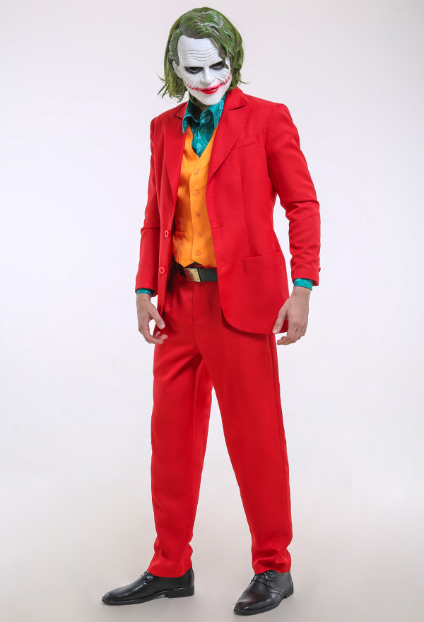 Halloween Party Wear Joker Uniform Red Full Set Suit Performance Costume for Adult