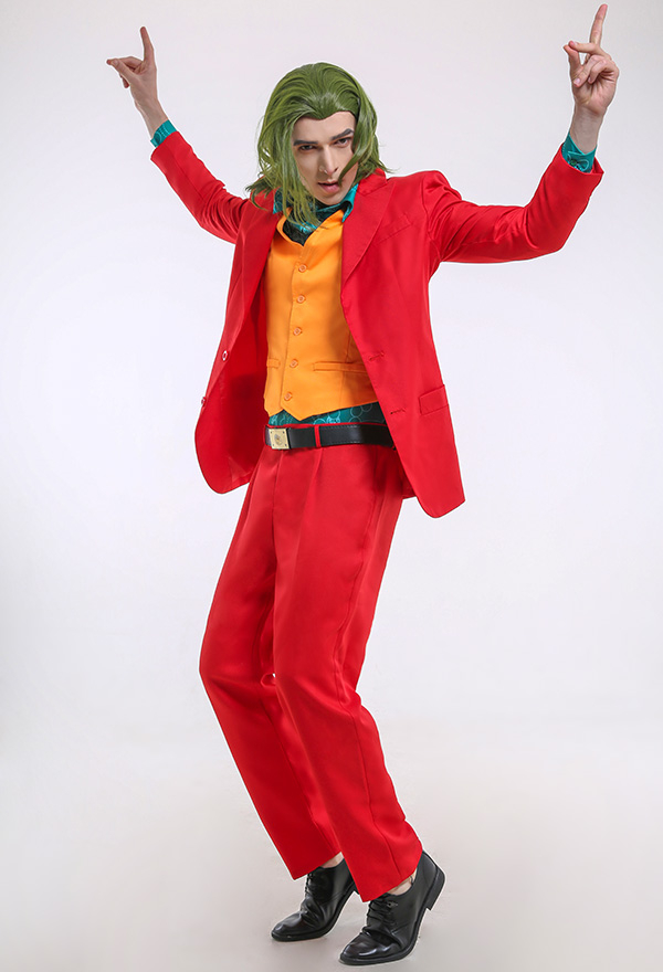 Halloween Party Wear Joker Uniform Red Full Set Suit Performance Costume for Adult