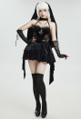 HOLY LOVE Gothic Dress Black Lace Halter Hollow Dress and Headpiece with Necklace