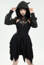 DARK BREATH Gothic Witch Dress Set Black Witch Shrug Hoodie and Fishing Net Halter Irregular Dress