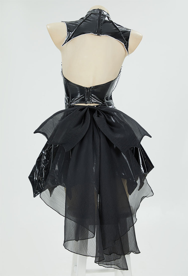 Gothic Corset Vest and Skirt Set Black Hollow Out Corset Style Top and Skirt with Detachable Bowknot