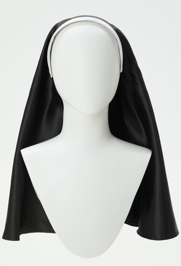 HOLY LOVE Gothic Nun Dress Black Cross Side Split Dress with Head Scarf and Necklace