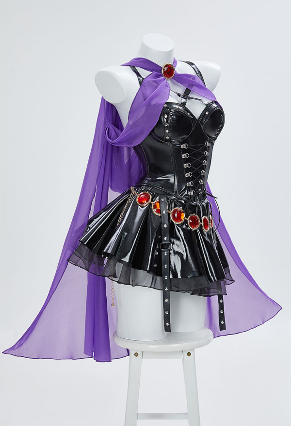 Love Healer Gothic Halloween Outfit Strap Tank Top and Skirt with Hooded Sheer Cape and Belt