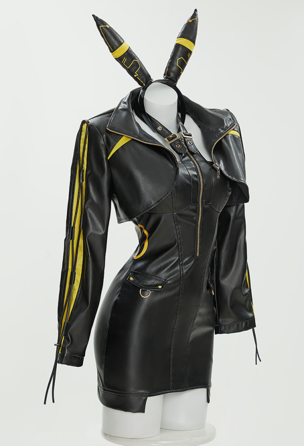 Gothic Casual Outfit Racing Functional Style Coat and Dress with Headband Cosplay Costume