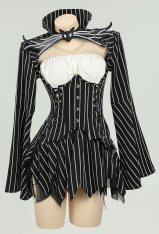 Jack Skellington Style Gothic Costume Long Sleeve Top and Tube Top with Skirt and Gloves