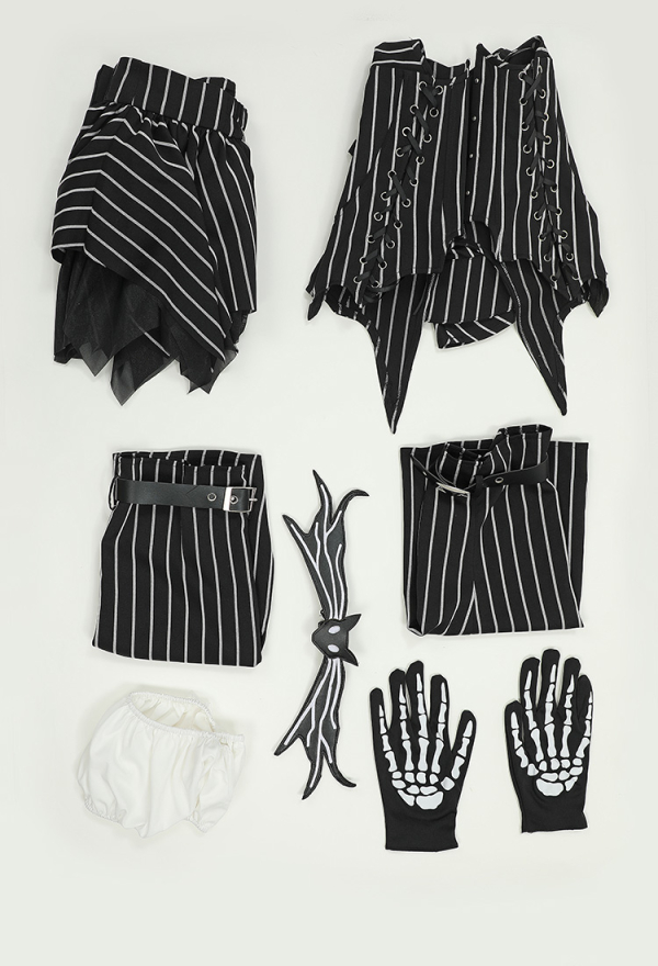 Sweet Nightmare Jack Skellington Style Gothic Costume Long Sleeve Top and Tube Top with Skirt and Gloves