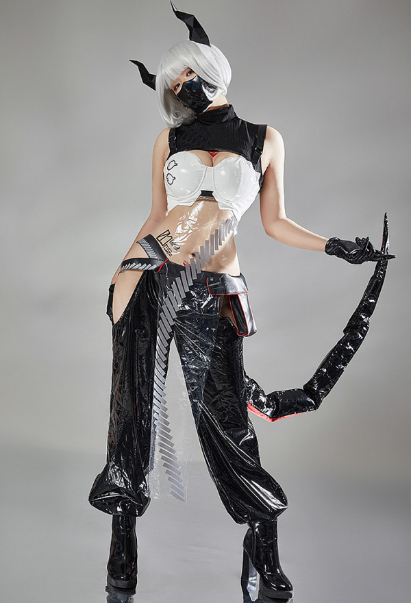 Cyberpunk Dragon Girl Costume Lingerie Set Top and Pants with Tail