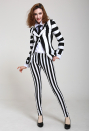 Gothic Vertical Stripes Curvy-fit Jacket Suit Black and White Cotton Jacket Suit with Tie Halloween Costume for Woman