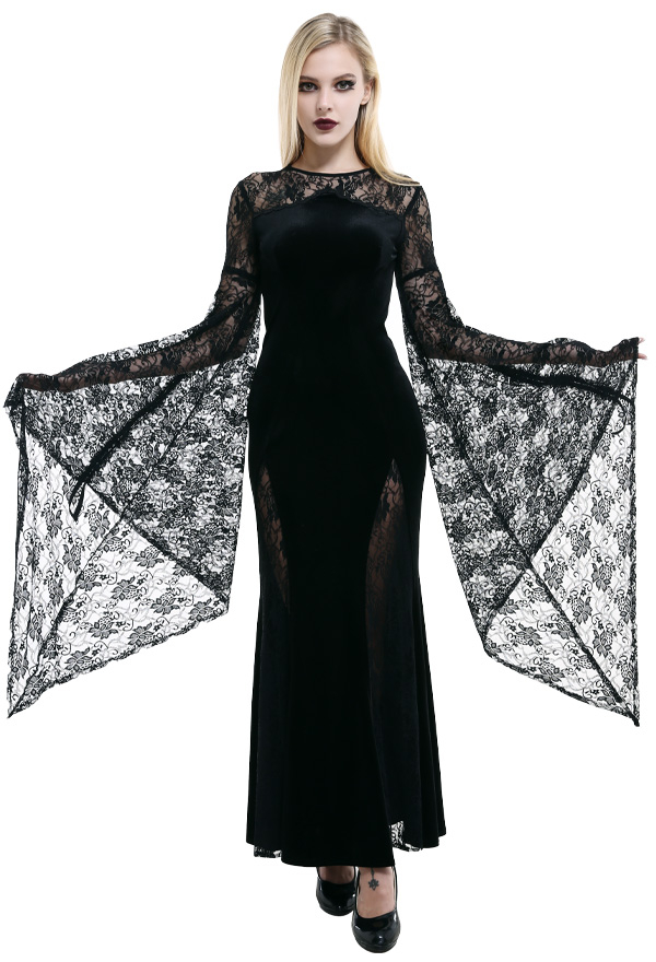 Womens Gothic Victorian Witch Lace Sheer Dress – Gothic Halloween Dress ...