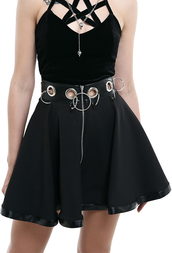 Gothic Punk Skirt – Gothic Bottom Outfit | Black Cotton Zip Up Waist ...