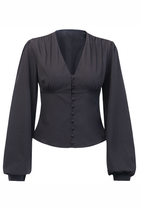 Gothic Deep V Shape Collar Shirt – Gothic Top Outfit | Black Long ...