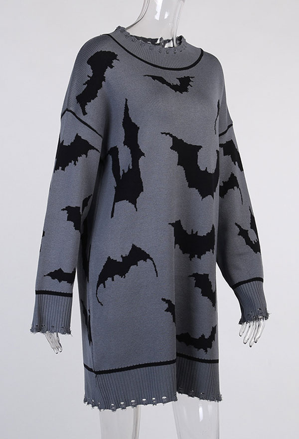 Gothic Pullover Sweater Gothic Tops Outfit Polyester Bat Pattern