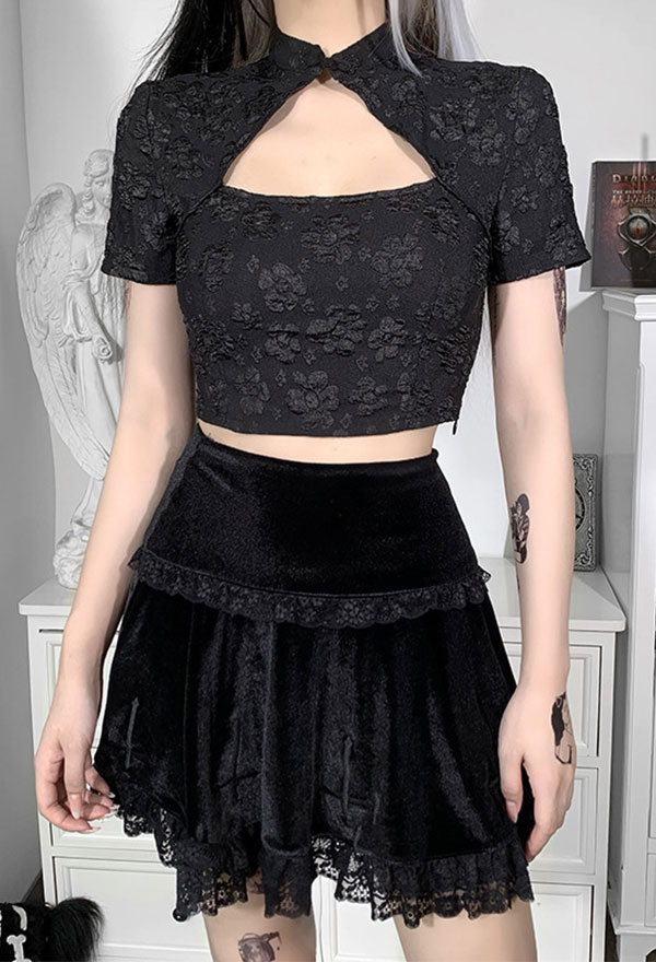 Woman Gothic Hollow Chest Crop Top – Gothic Top | Black Polyester ...
