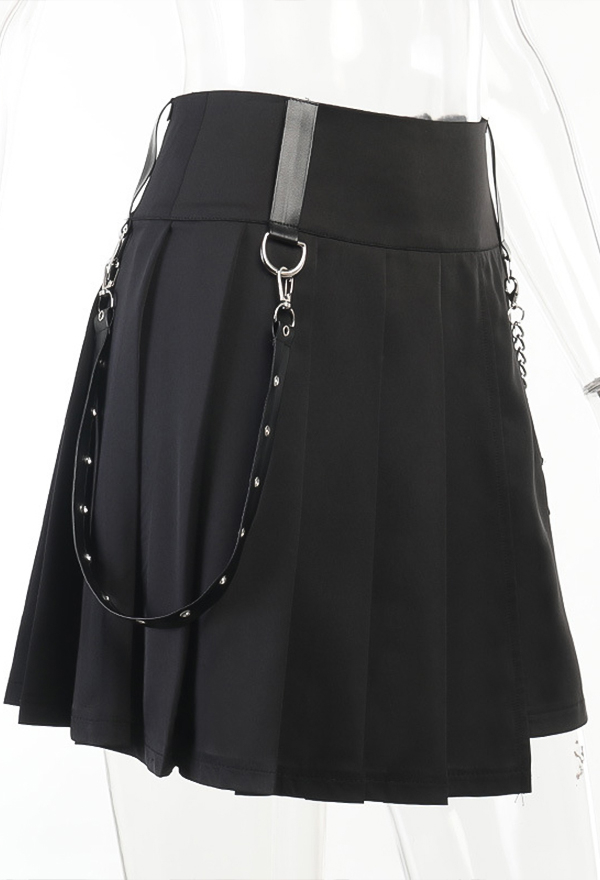 Gothic Grunge Streetwear Pleated Skirt – Gothic Skirt | Black Polyester ...