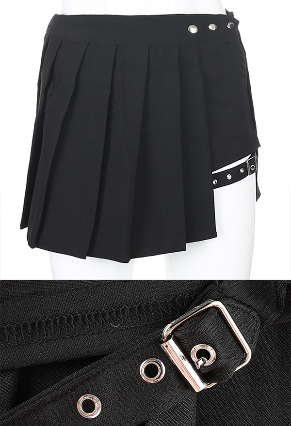 Egirl Pleated Skirt – Gothic Skirts | Black Buckle Up Strap Mini Skirt ...