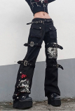 Gothic Cyberpunk Low Waist Streetwear Wide Leg Pants – Gothic