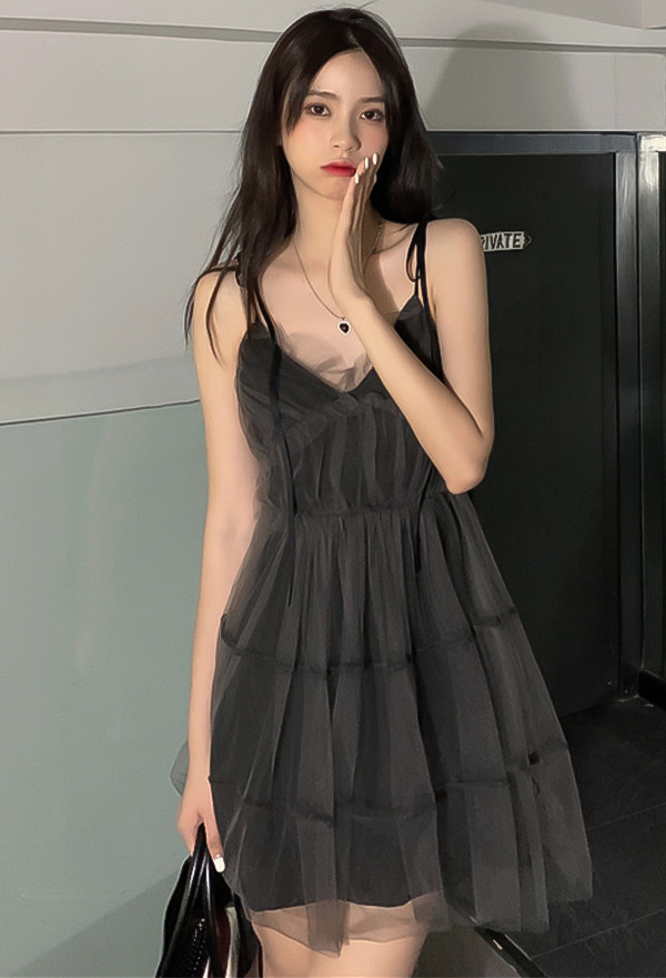 Gothic Attractive Feminine Mesh Sling Dress – Gothic Dress | Black Deep ...