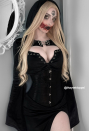 Halloween Gothic Black Dress Vampire Hollow High-Slit Long Sling Dress with Shrug