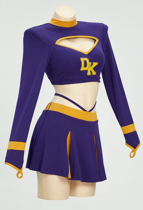 Jennifer Halloween Gothic Costume Purple Cheerleader Cutout Backless Top Skirt Set