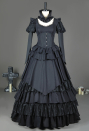 Victorian Gothic Black Dress Vintage Court Style Multi Layered Dress with Collar and Corset Cosplay Costume