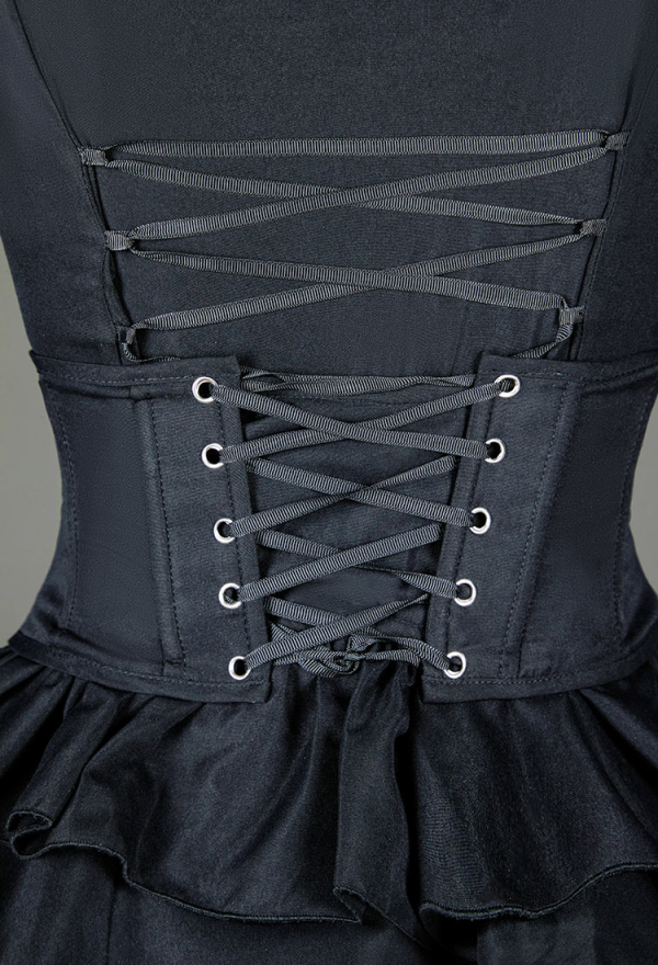 Victorian Gothic Black Dress Vintage Court Style Multi Layered Dress with Collar and Corset Cosplay Costume