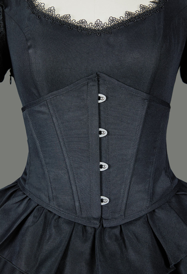 Victorian Gothic Black Dress Vintage Court Style Multi Layered Dress with Collar and Corset Cosplay Costume