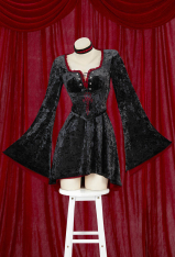 Moonlight Romance Medieval Black Velvet Dress Vampire Vintage Flared Sleeve Dress with Corset Choker