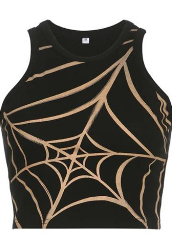 Gothic Black Spiderweb Print Vest Short Tank Top