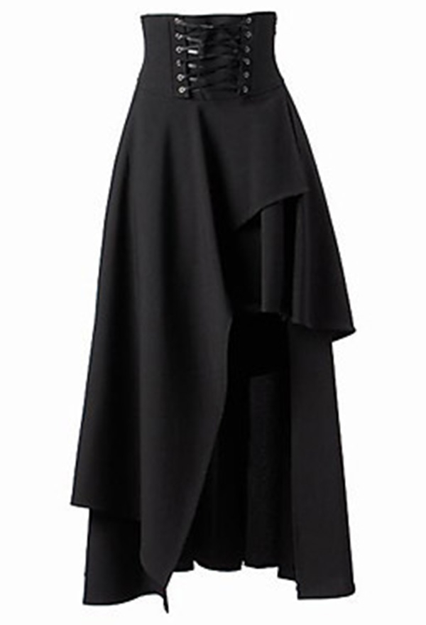 Gothic Black High Waisted Cross Lace-up Irregular Half Length Skirt