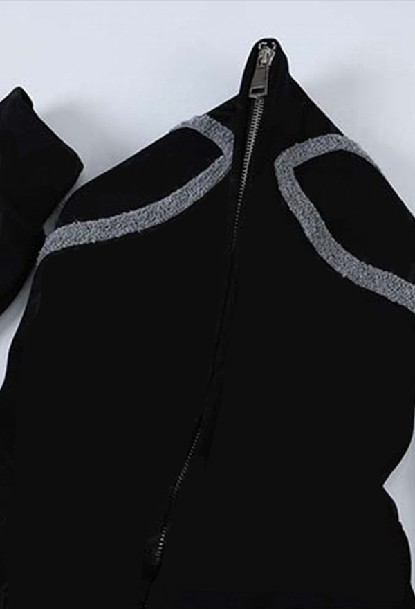 Halloween Gothic Black Loose Hooded Sweatshirt Spider Web Embroidered Zipper Hoodie