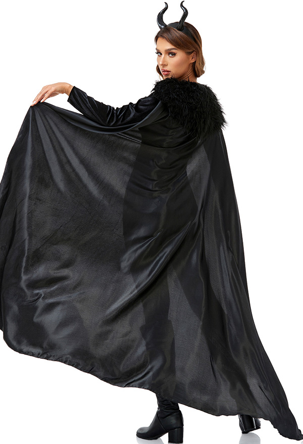 Halloween Costume Black Dress Demon Slim Dress with Cape and Horn Headband