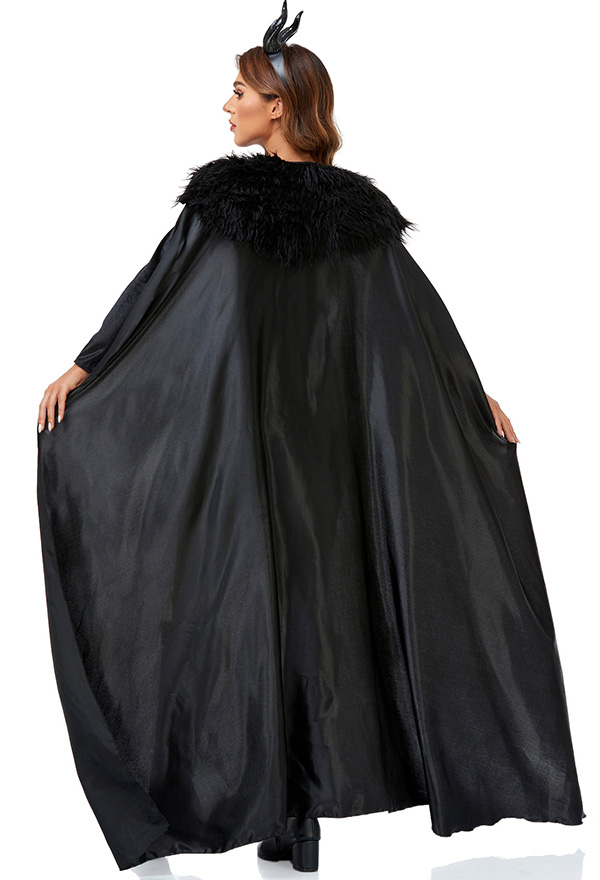 Halloween Costume Black Dress Demon Slim Dress with Cape and Horn Headband