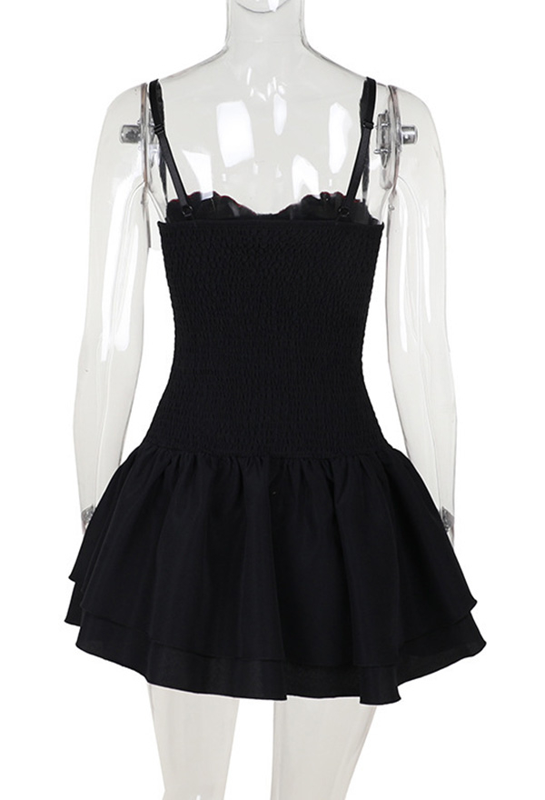 Gothic Black Rose Embroidery Strap Dress Dark Style Low Cut A-Line Slim Dress