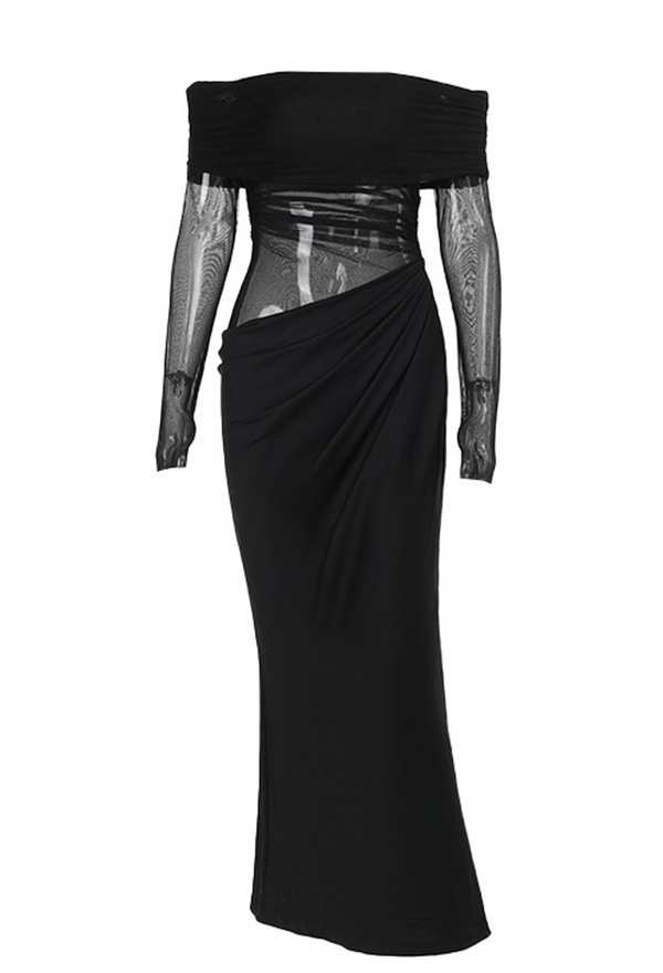 Gothic Black Off-Shoulder Mesh See-Through Bodycon Dress