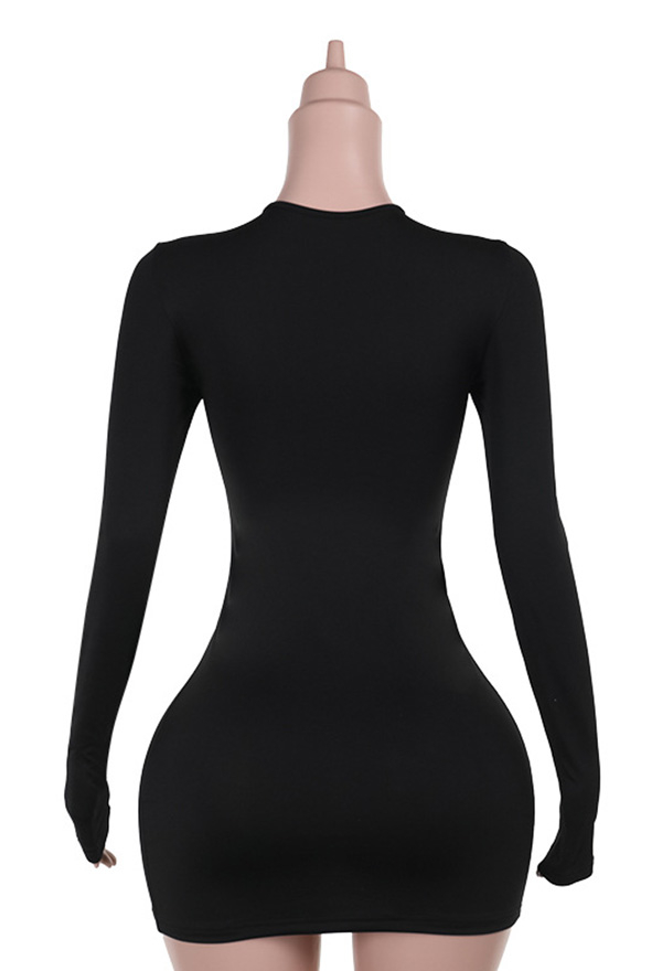 Gothic Black Cross Bandage Hollow Dress Dark Style Long Sleeve Bodycon Dress