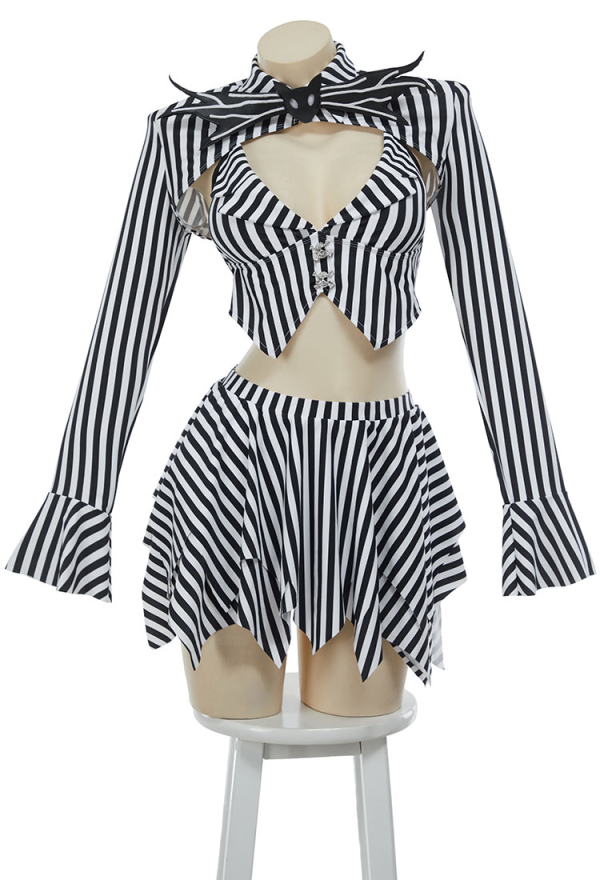 Sweet Nightmare Jack Skellington Style Swimsuit Long Sleeves Top and Tank with Skirt and Bottom